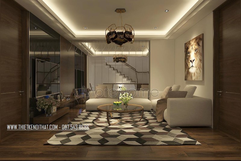 Thiết kế nội thất gỗ phòng khách đẹp, hiện đại cho nhà phố Gardenia
