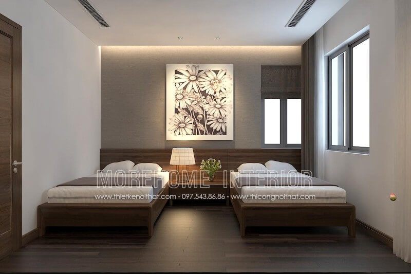 Giường ngủ đơn người của phong cách hiện đại và tối giản được thiết kế.